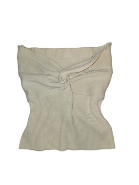 Knot Front Knit Strapless Top in Cream